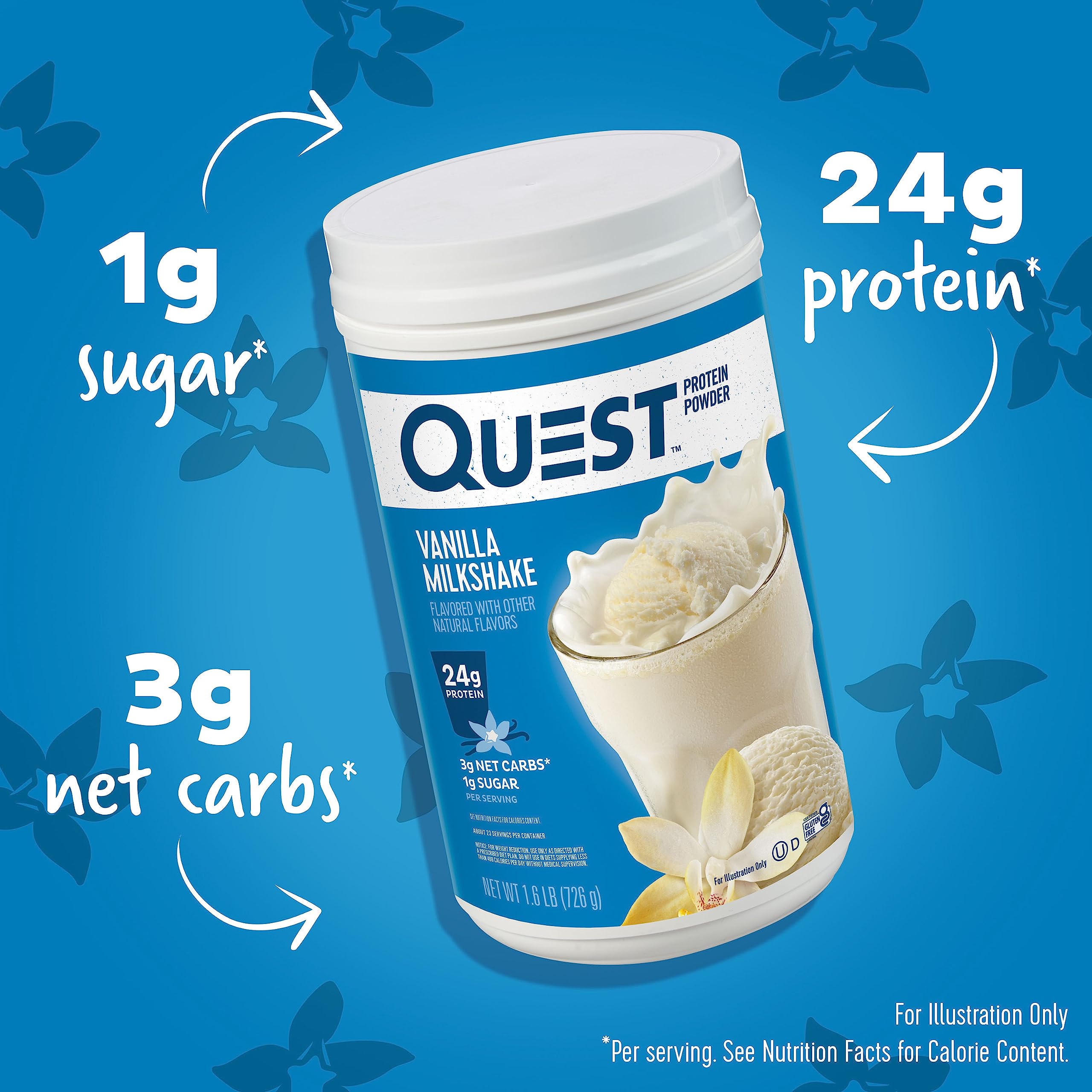 Quest polvo textura cercana que resalta finura y mezcla homogénea para batidos cremosos