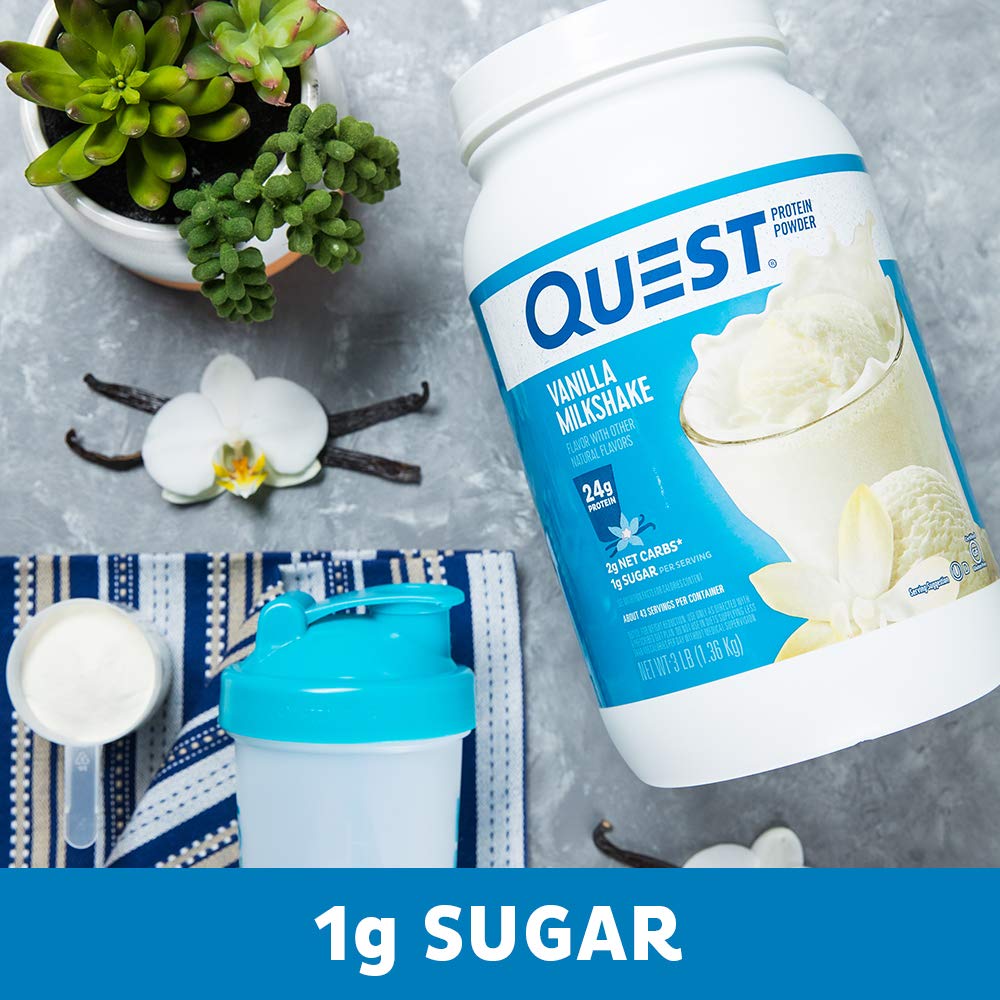 Etiqueta nutricional de Quest con información de 24 g proteína y 1 g azúcar
