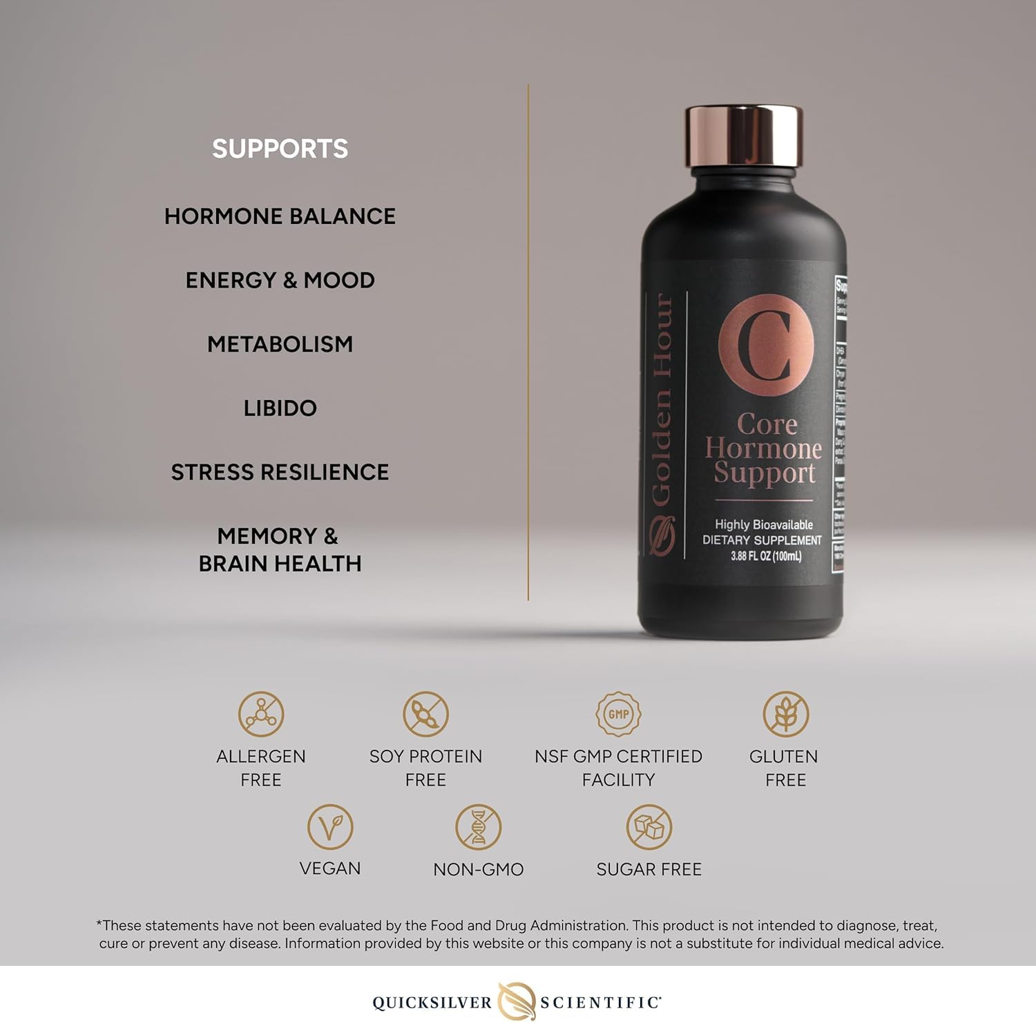 Quicksilver frasco 100 ml junto a regla para comparar tamaño y dosificación clara