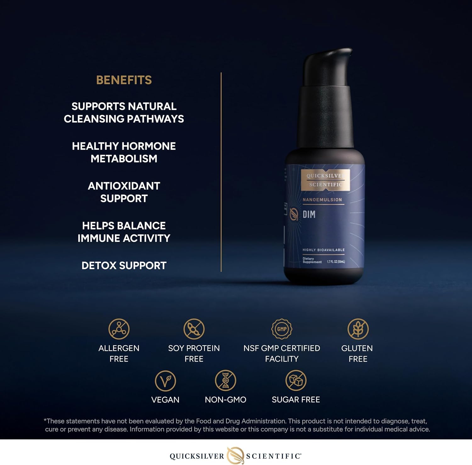 Quicksilver Scientific botella junto a escala para visualizar tamaño y cantidad