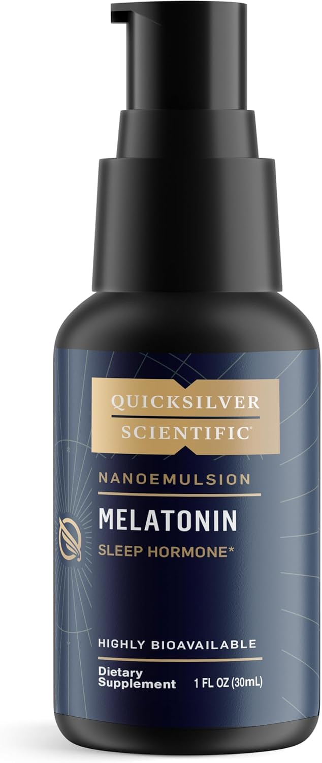 Quicksilver Scientific frasco frontal del melatonin liposomal mostrando tamaño y diseño, beneficio: identificación clara del producto
