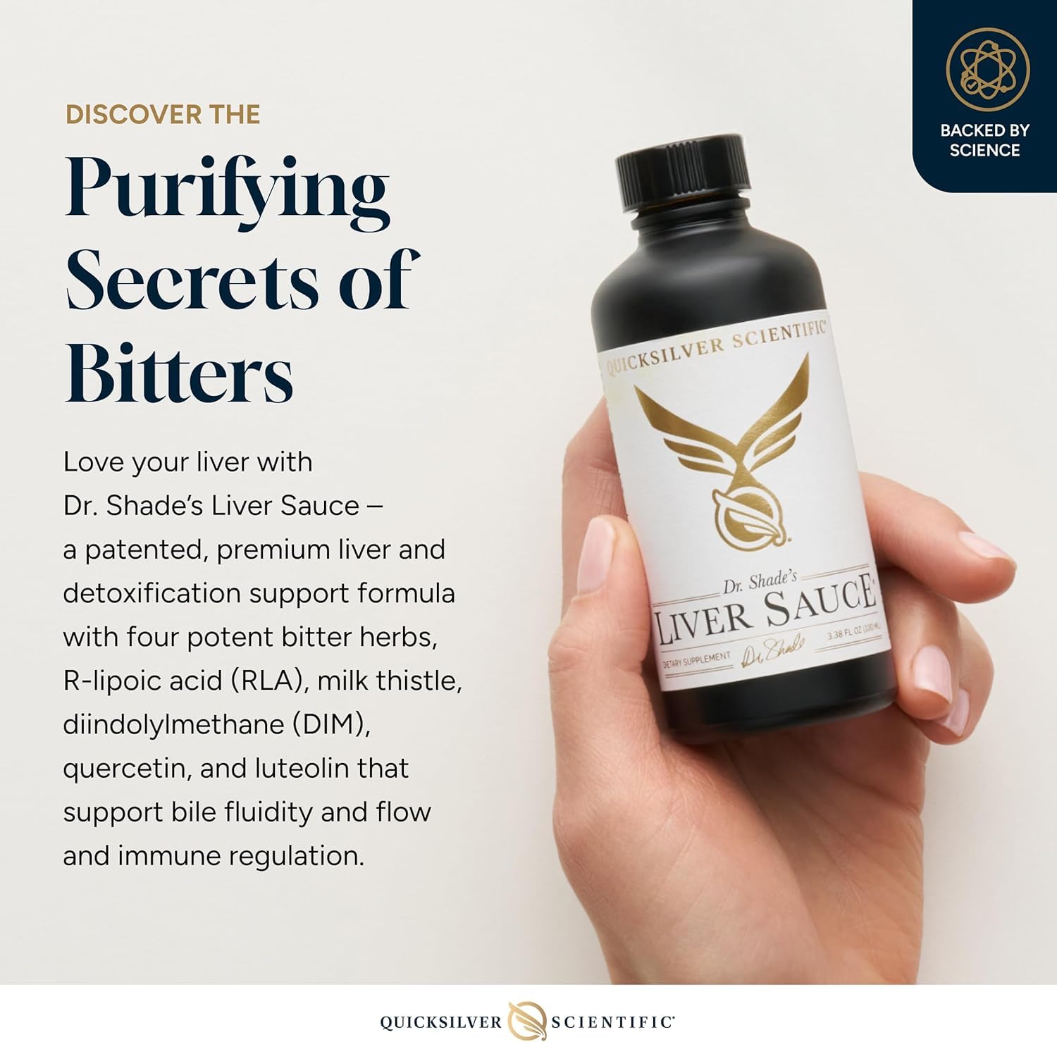 Quicksilver Liver Sauce botella con dosificador para administración precisa y cómoda
