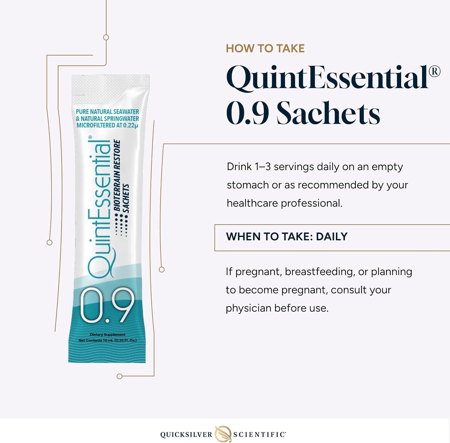 Quicksilver Scientific sobre junto a mochila de viaje y botella, beneficio: ideal para viajes