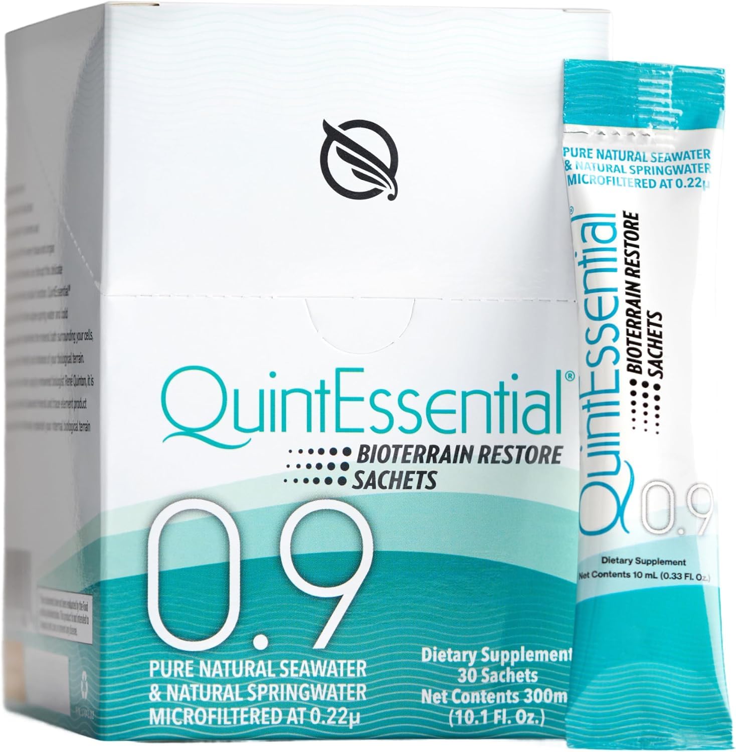 Quicksilver Scientific sobre frontal mostrando paquete y limpieza del diseño, beneficio: portátil