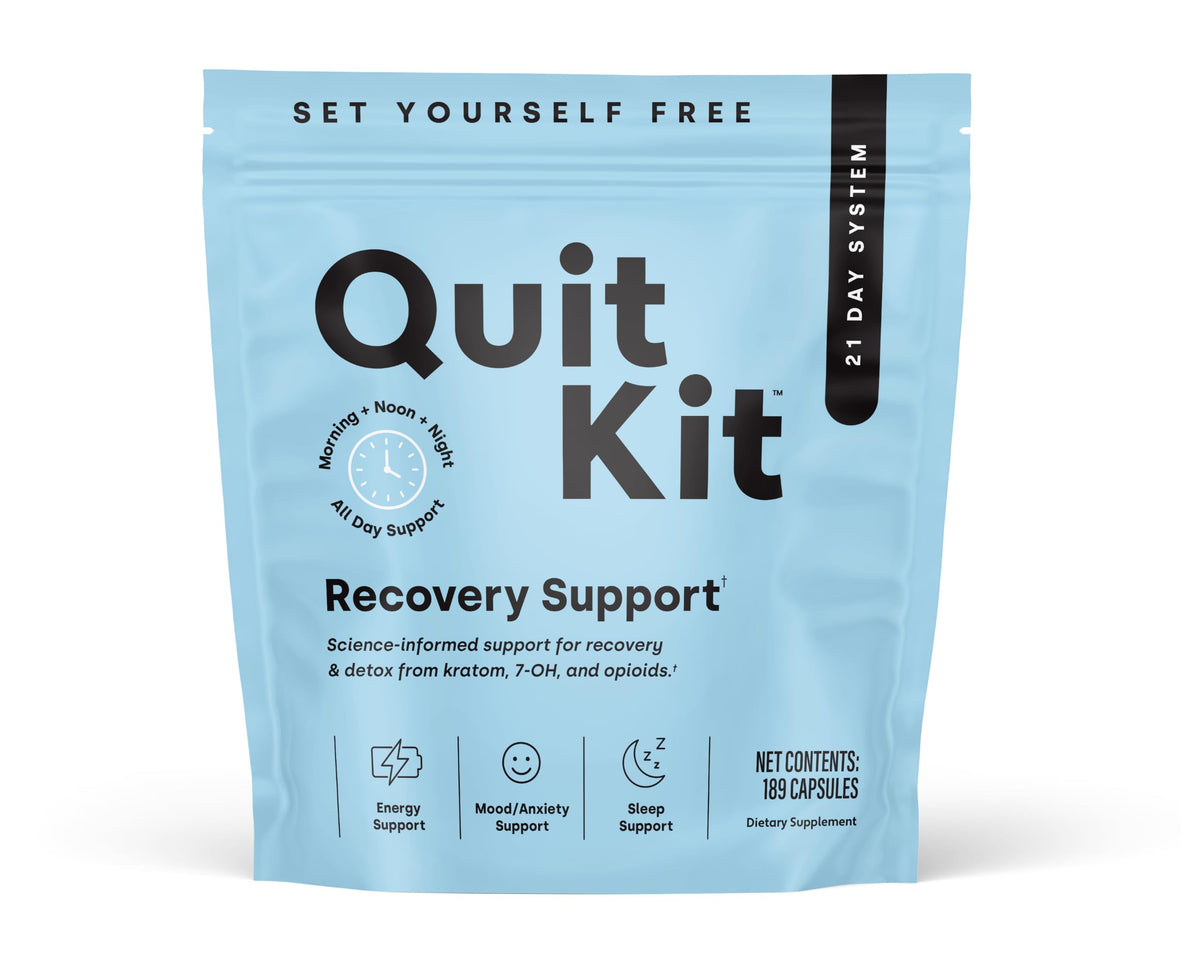 Quit Kit empaque frontal mostrando sistema de 21 días y beneficio de apoyo