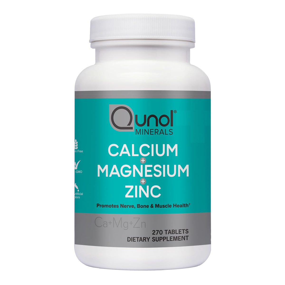 Qunol frasco frontal mostrando 270 tabletas, práctico y completo