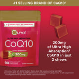 Qunol etiqueta nutricional visible con dosis de 200 mg por 2 masticables