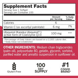 Qunol etiqueta nutricional enfocada para ver dosis e ingredientes