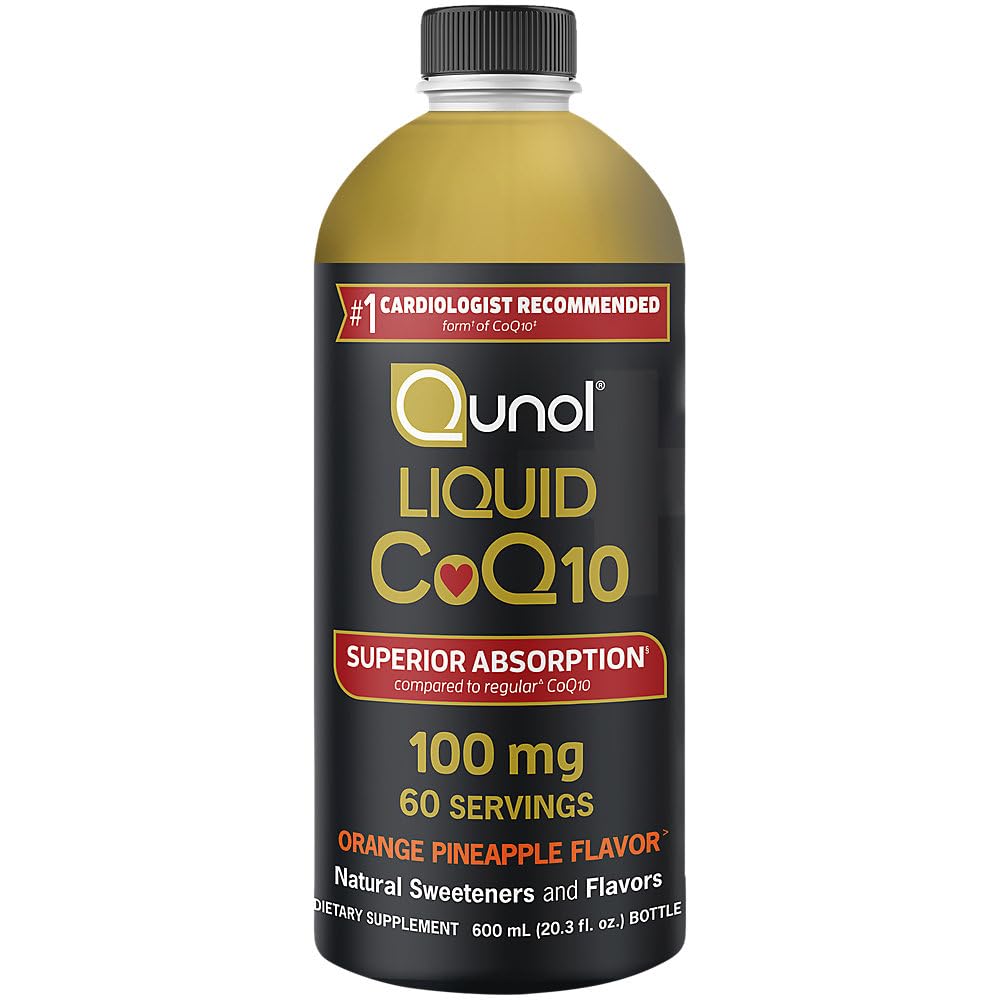 Qunol frasco frontal con sabor naranja-piña, fácil identificación y presentación clara