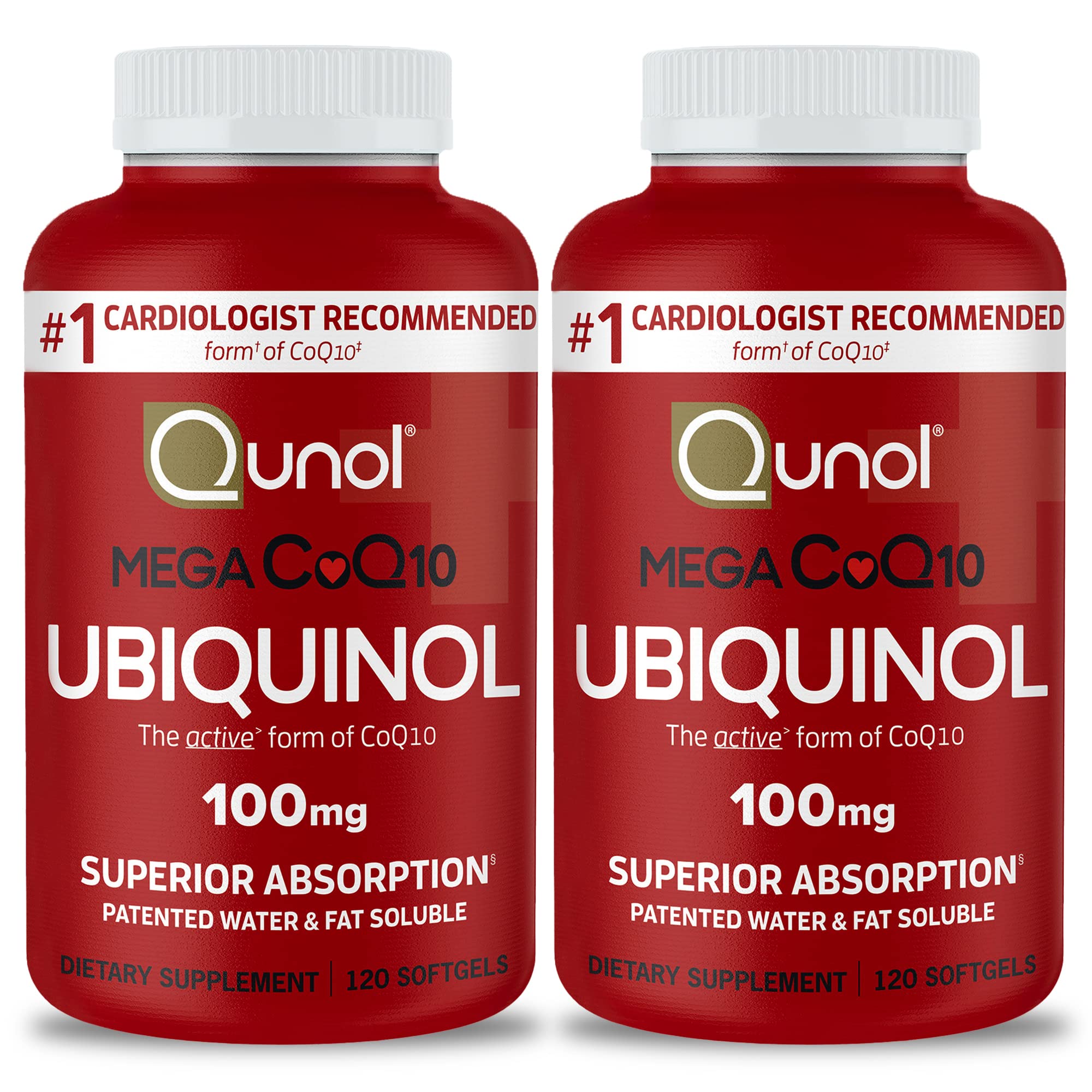 Qunol frasco frontal mostrando etiqueta clara y beneficio de absorción