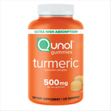 Qunol frasco frontal mostrando 120 gominolas y beneficios de absorción
