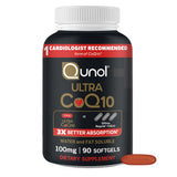 Qunol frasco frontal mostrando la etiqueta y beneficio de alta absorción