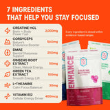 QUOR ingredientes L-Theanine Cordyceps Ginseng DMAE en foco, apoyo cognitivo