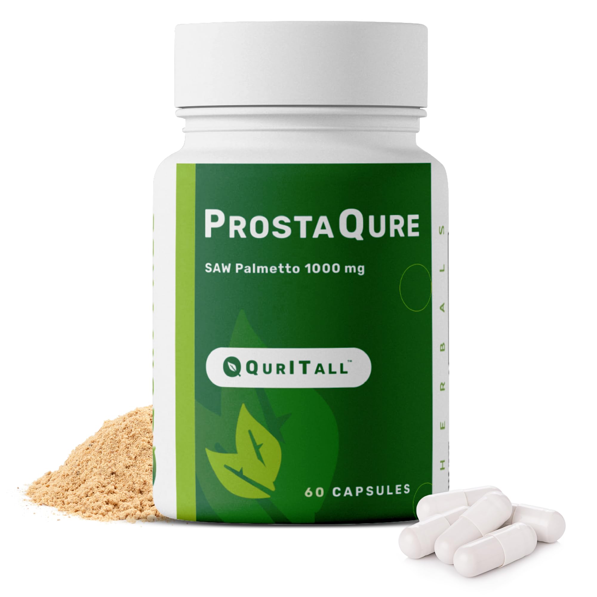 QurItAll ProstaQure frasco delantero mostrando diseño y dosis claras