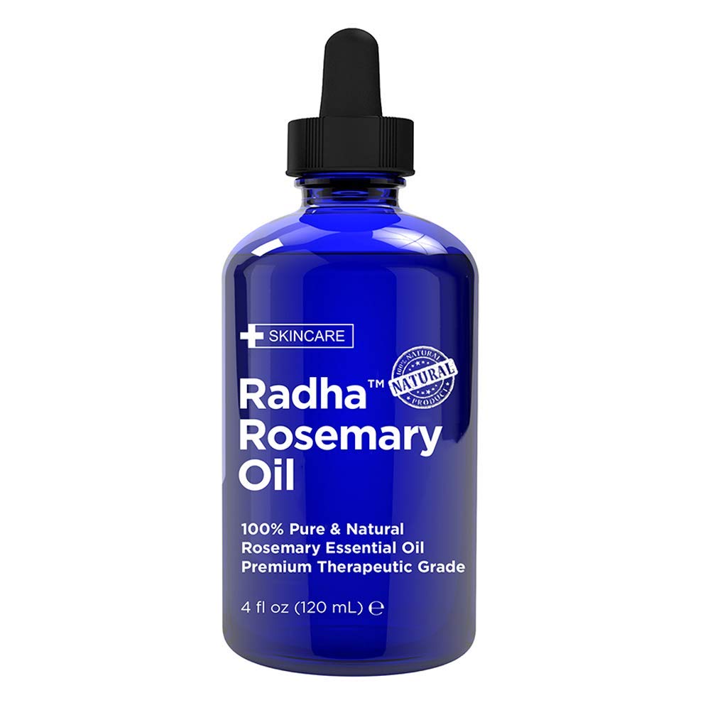 Radha Beauty botella frontal de romero mostrando protección UV y pureza