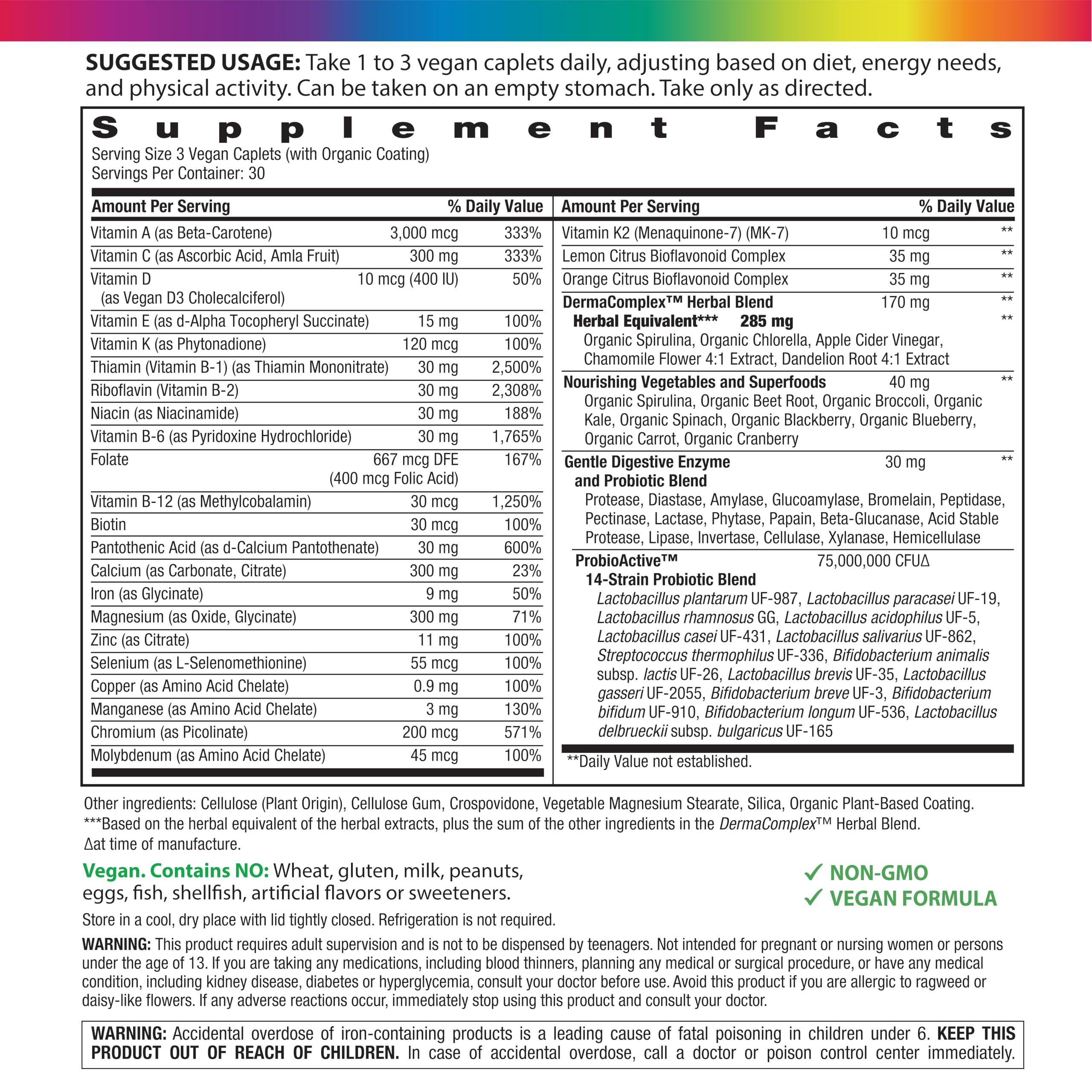 Rainbow Light caplet detalle de textura que evidencia formulación vegana