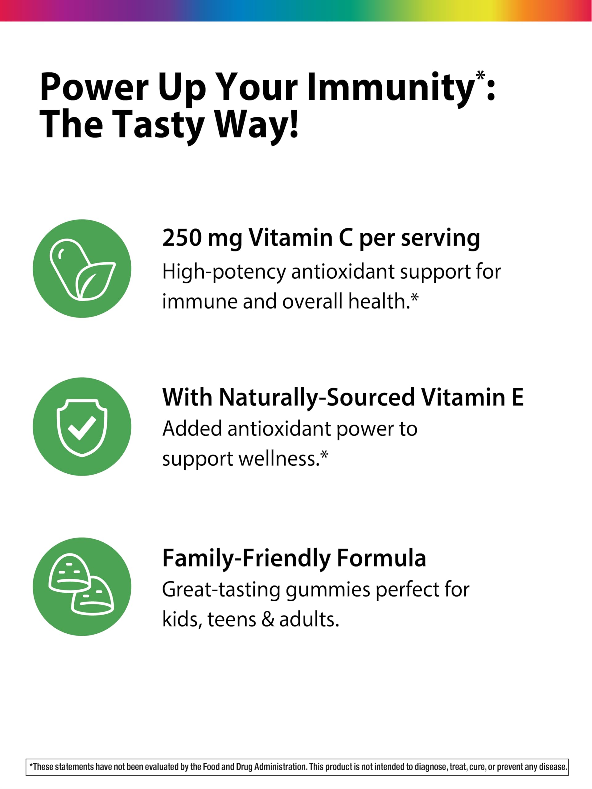 Rainbow Light etiqueta nutricional con claridad de vitaminas C y E