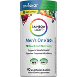 Frasco Rainbow Light Mens One 50+ mostrando la etiqueta y beneficio de soporte diario