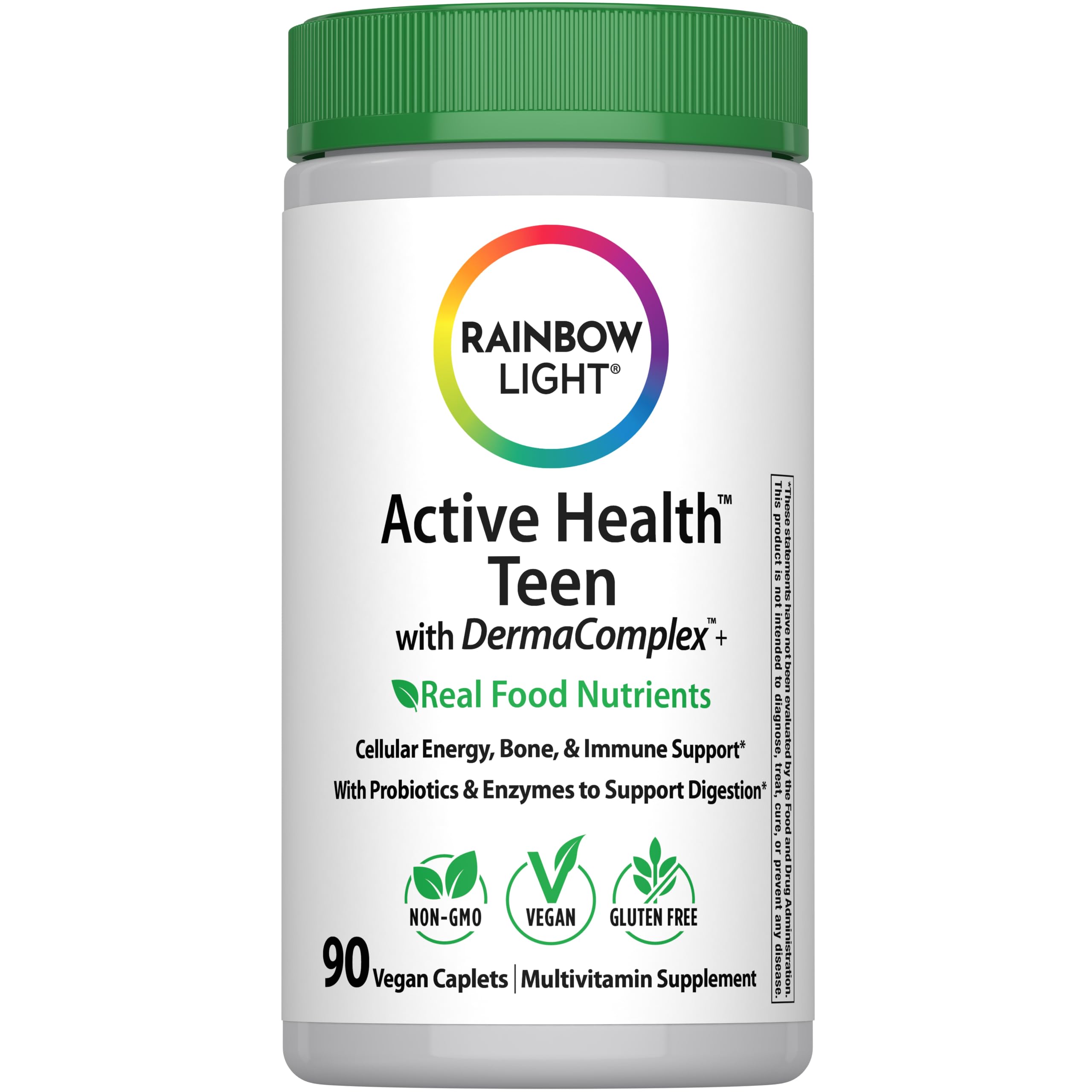 Rainbow Light frente del empaque mostrando 90 caplets y beneficios diarios