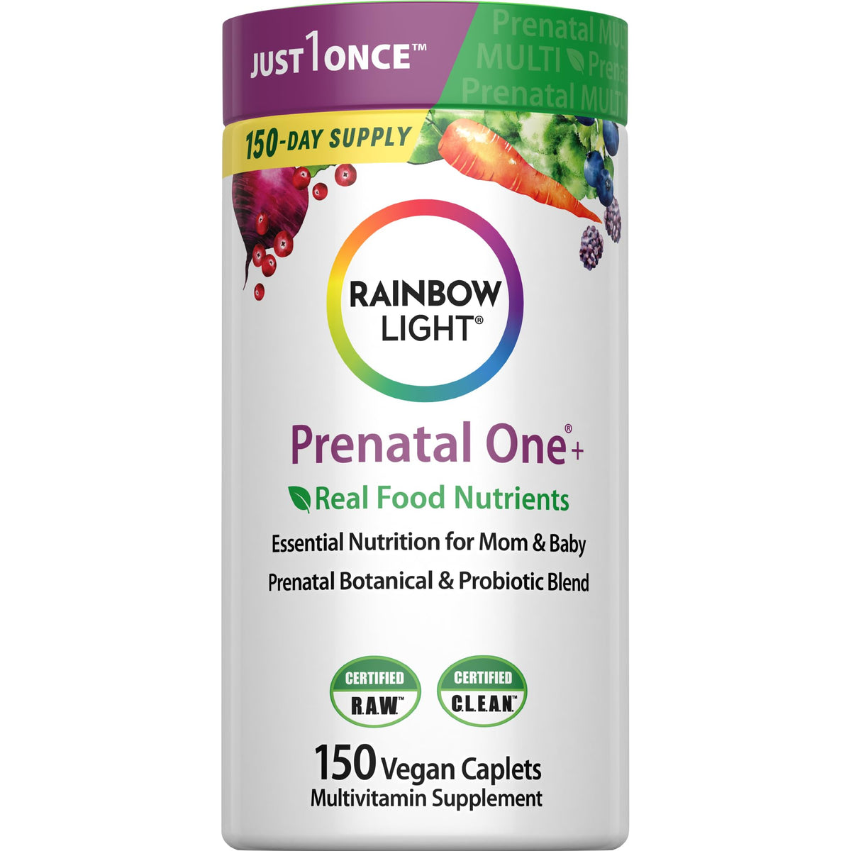 Rainbow Light frente del envase mostrando producto y beneficio diario