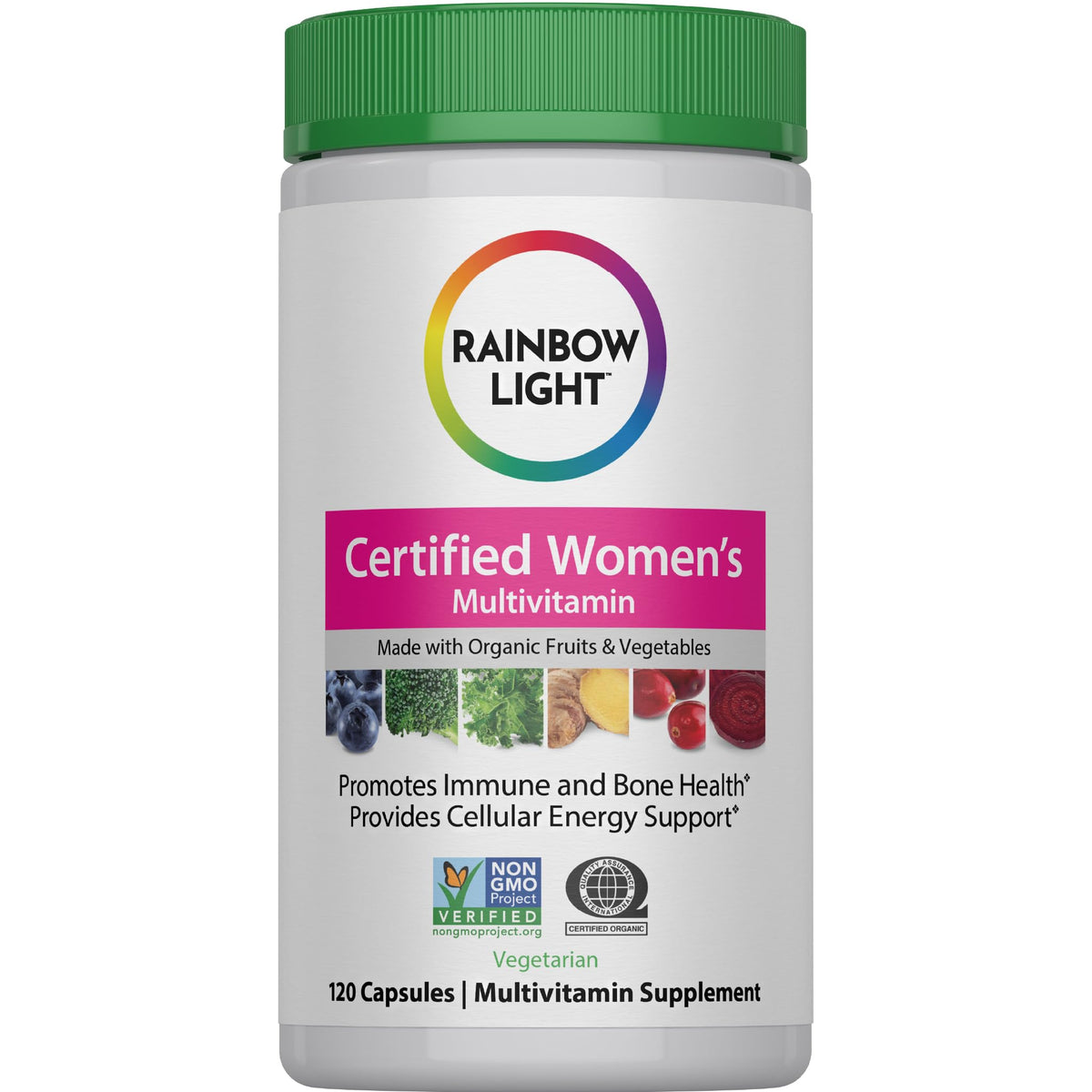 Rainbow Light frontal del envase mostrando beneficios y formato
