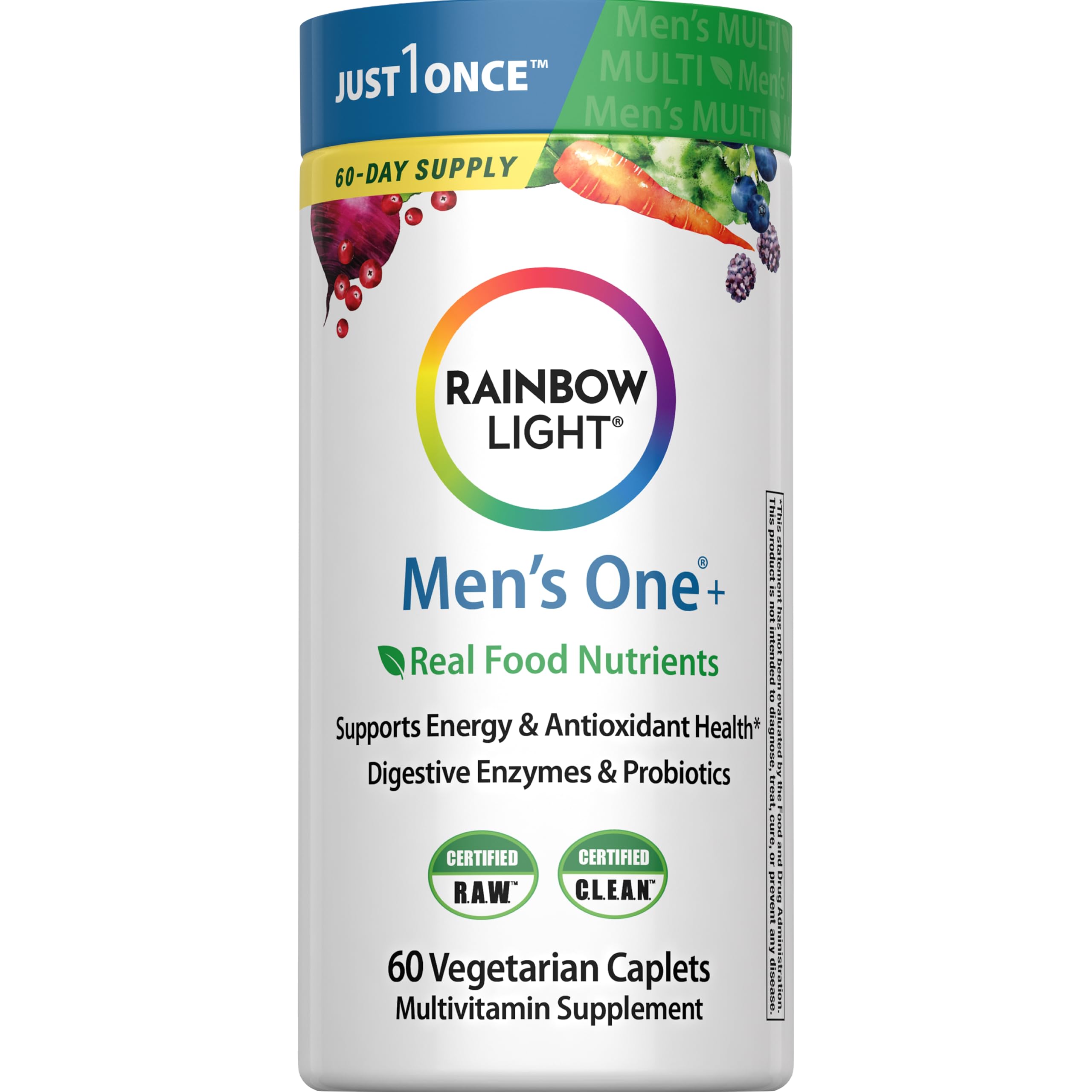 Rainbow Light Men's One+ presentación frontal mostrando estuche y botella, ayuda a elección informada