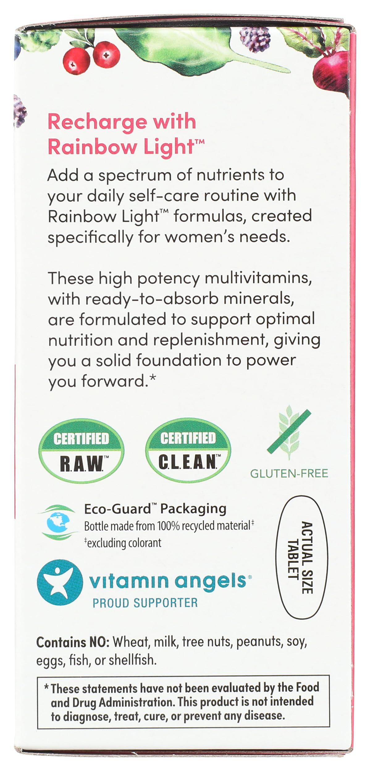 Rainbow Light producto junto a mano para ver tamaño y diseño del envase
