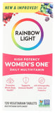 Rainbow Light envase frontal mostrando multivitamínico femenino y beneficios