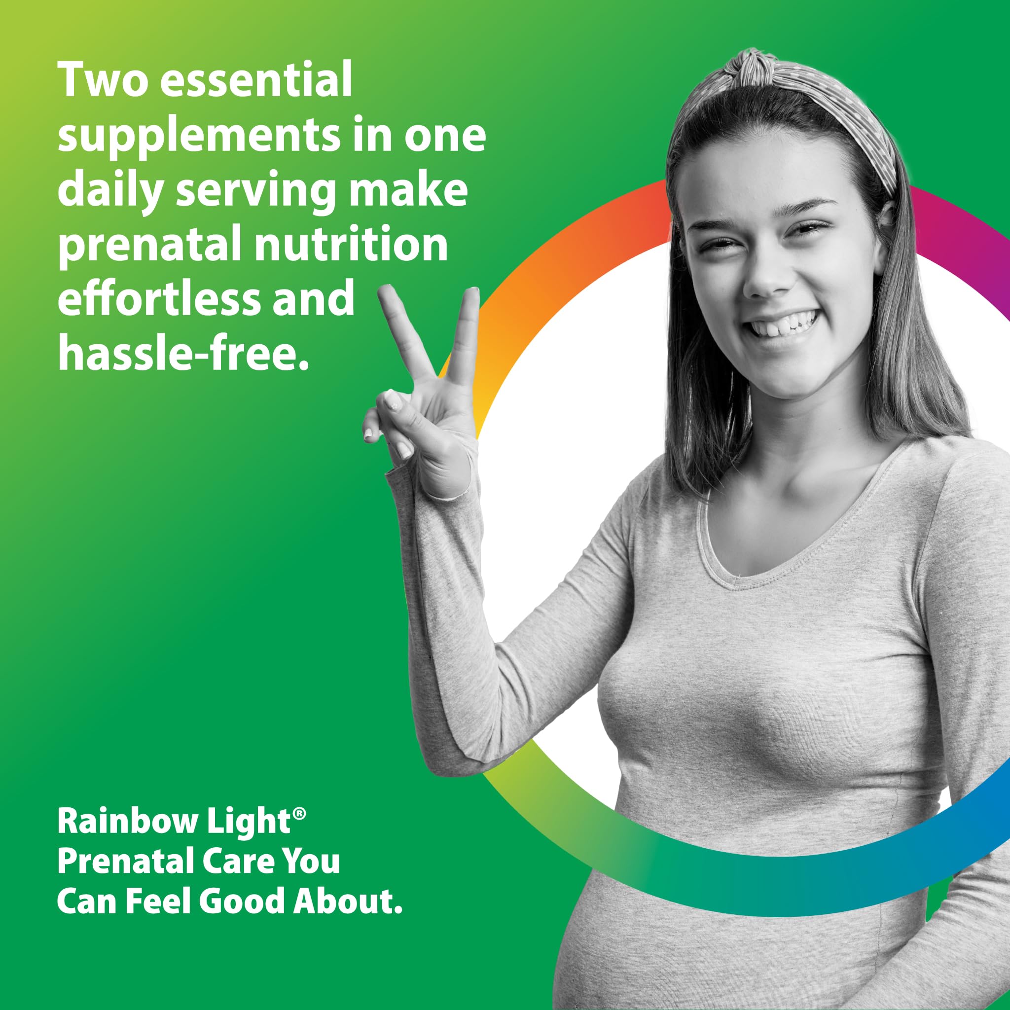 Rainbow Light softgel con gota de aceite resaltando DHA y pureza
