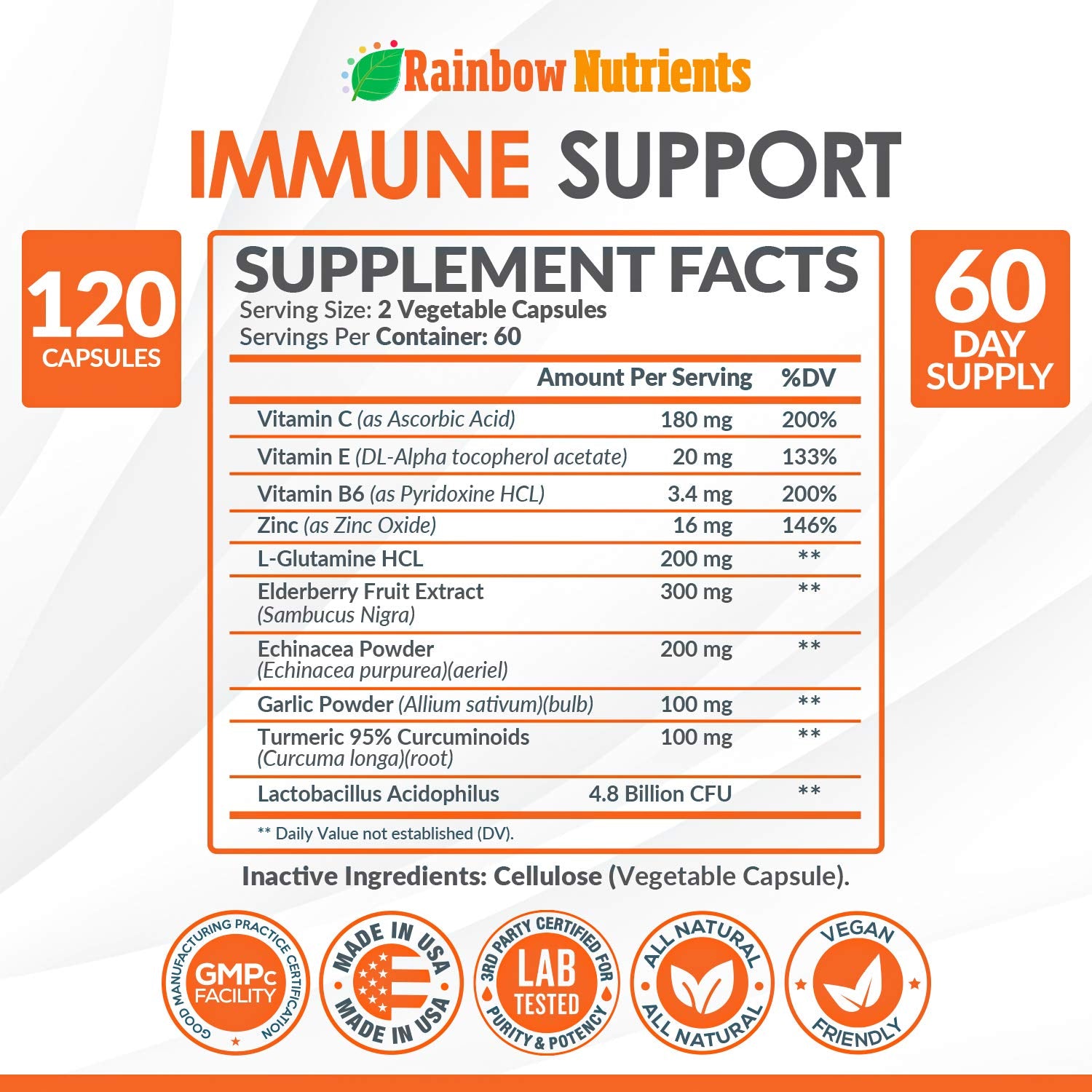 Rainbow Nutrients primer plano de cápsula destaca formulación sin rellenos