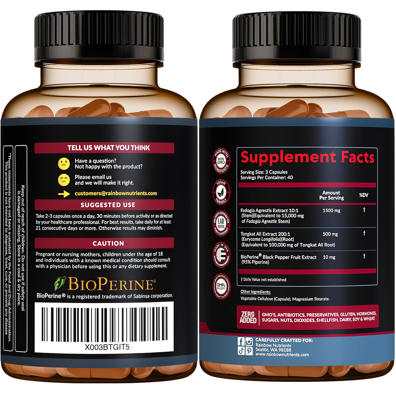 Rainbow Nutrients envase en mano que muestra tamaño y porción visual