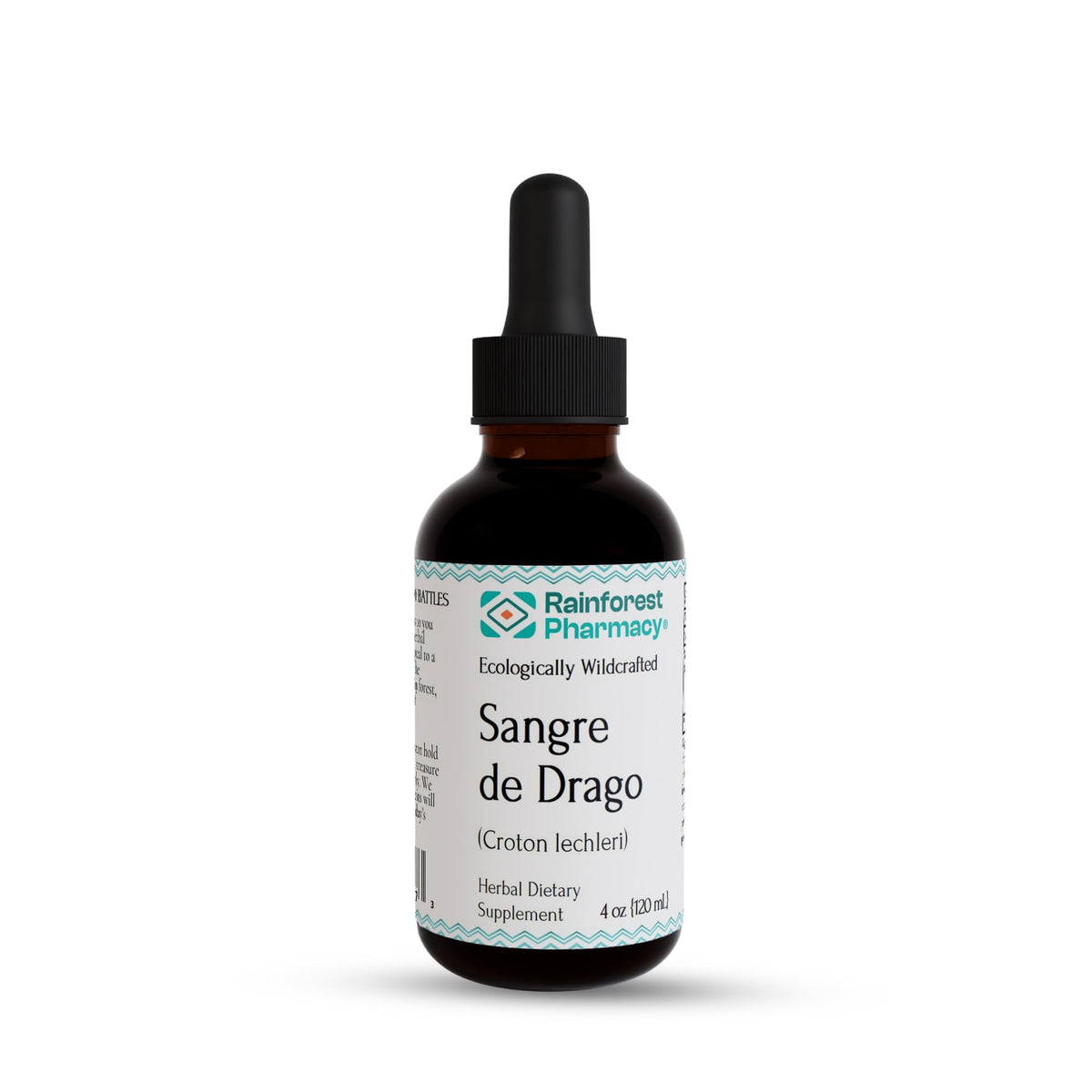 Rainforest Pharmacy frasco frontal mostrando savia pura y envase claro