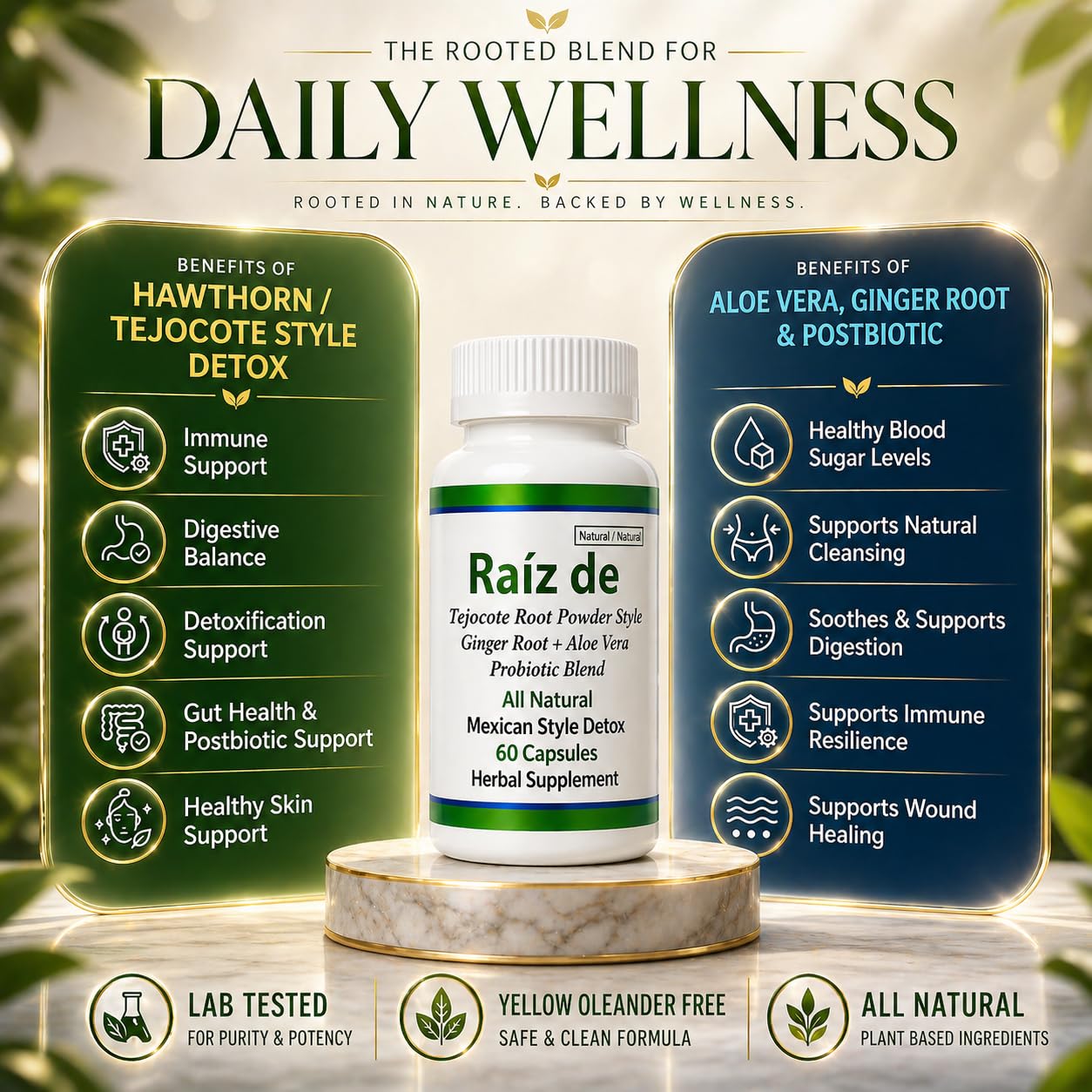 Raiz DE ingredientes naturales jengibre y aloe como respaldo