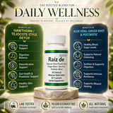 Raiz DE ingredientes naturales jengibre y aloe como respaldo
