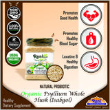 Rani Organics primer plano del polvo de psyllium mostrando su textura suelta