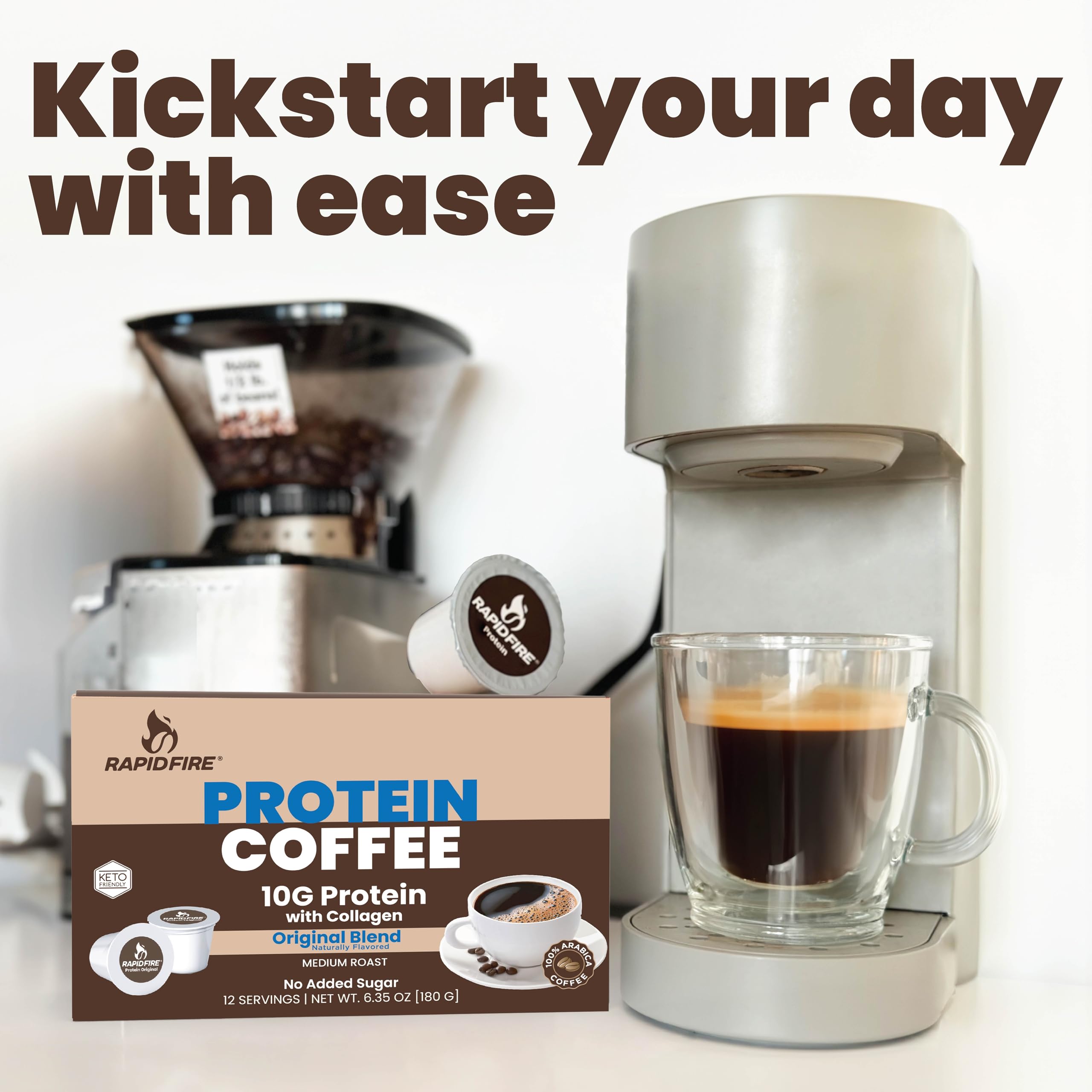 Rapid Fire taza de café listo con crema y aporte de proteína