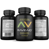 RaveAid frontal del envase mostrando diseño y beneficio de recuperación rápida