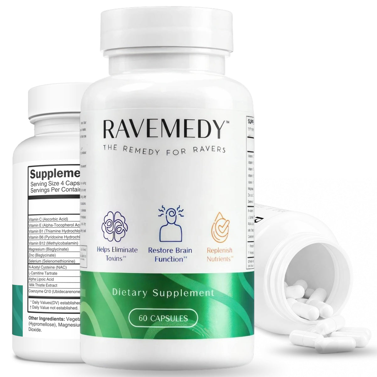 Ravemedy envase frontal mostrando diseño y uso en festivales