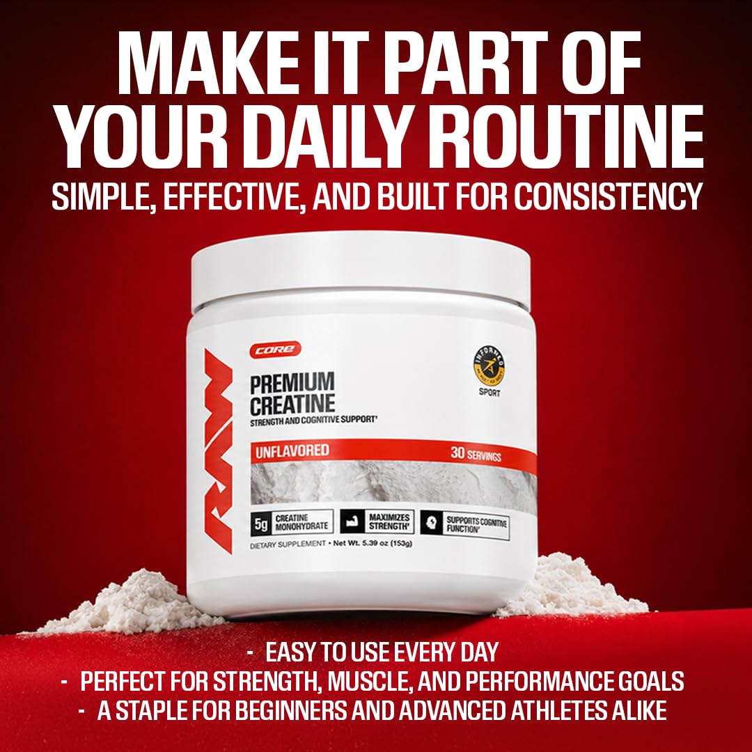 RAW creatina en bolsa durante entrenamiento, aporta energía para series intensas