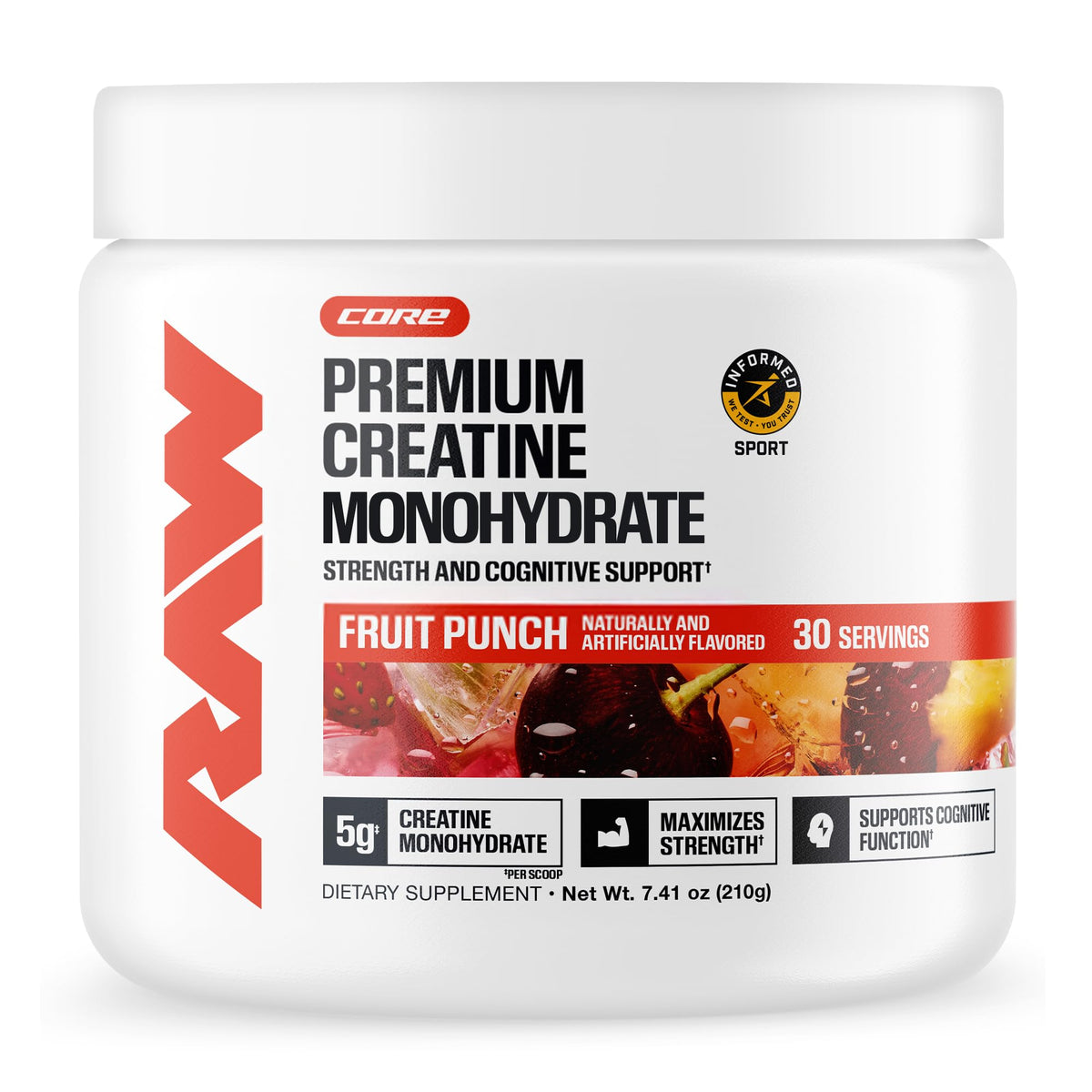 RAW envase frontal Fruit Punch mostrando diseño y 30 servicios