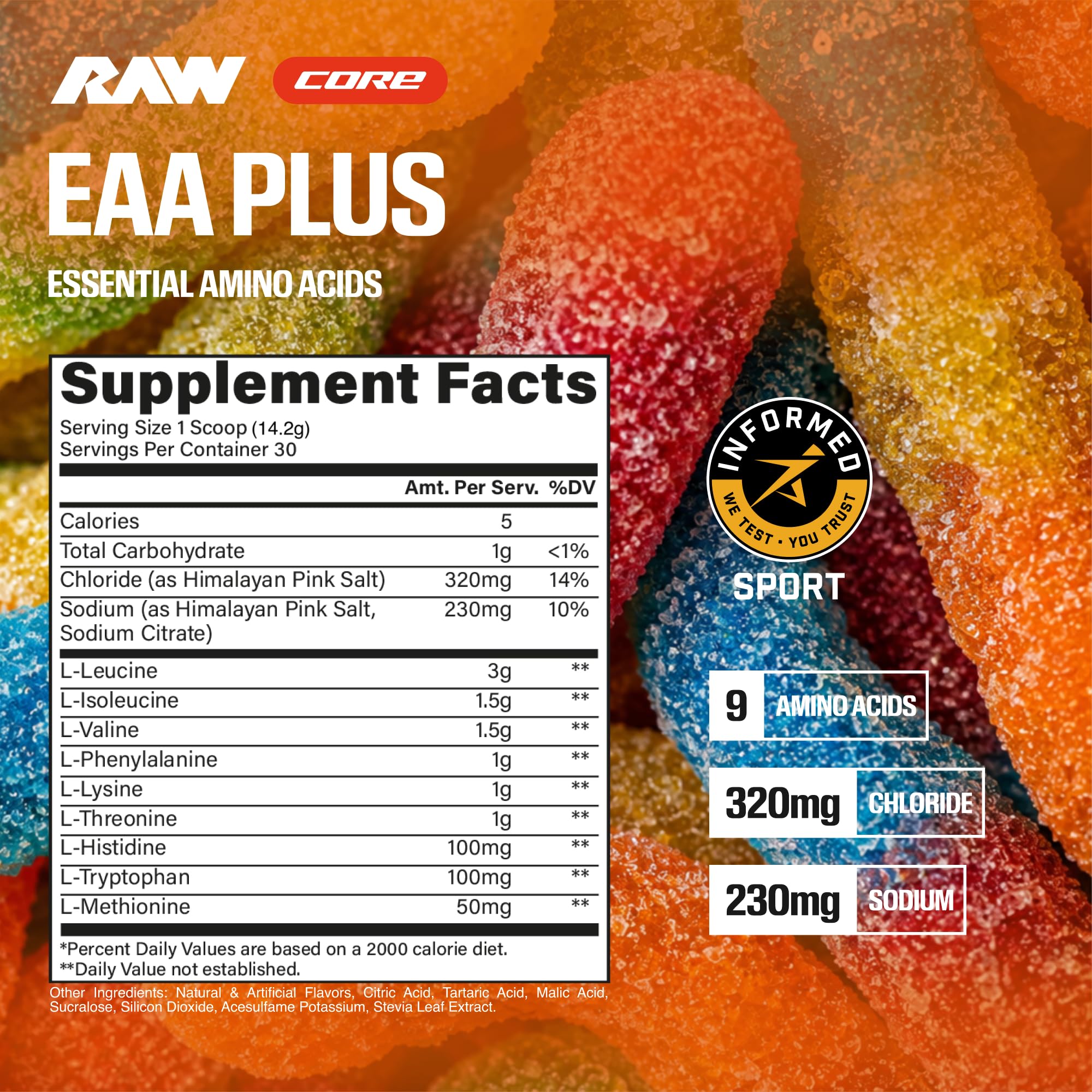 RAW EAA Plus textura del polvo fina para mezcla rápida y sabor consistente