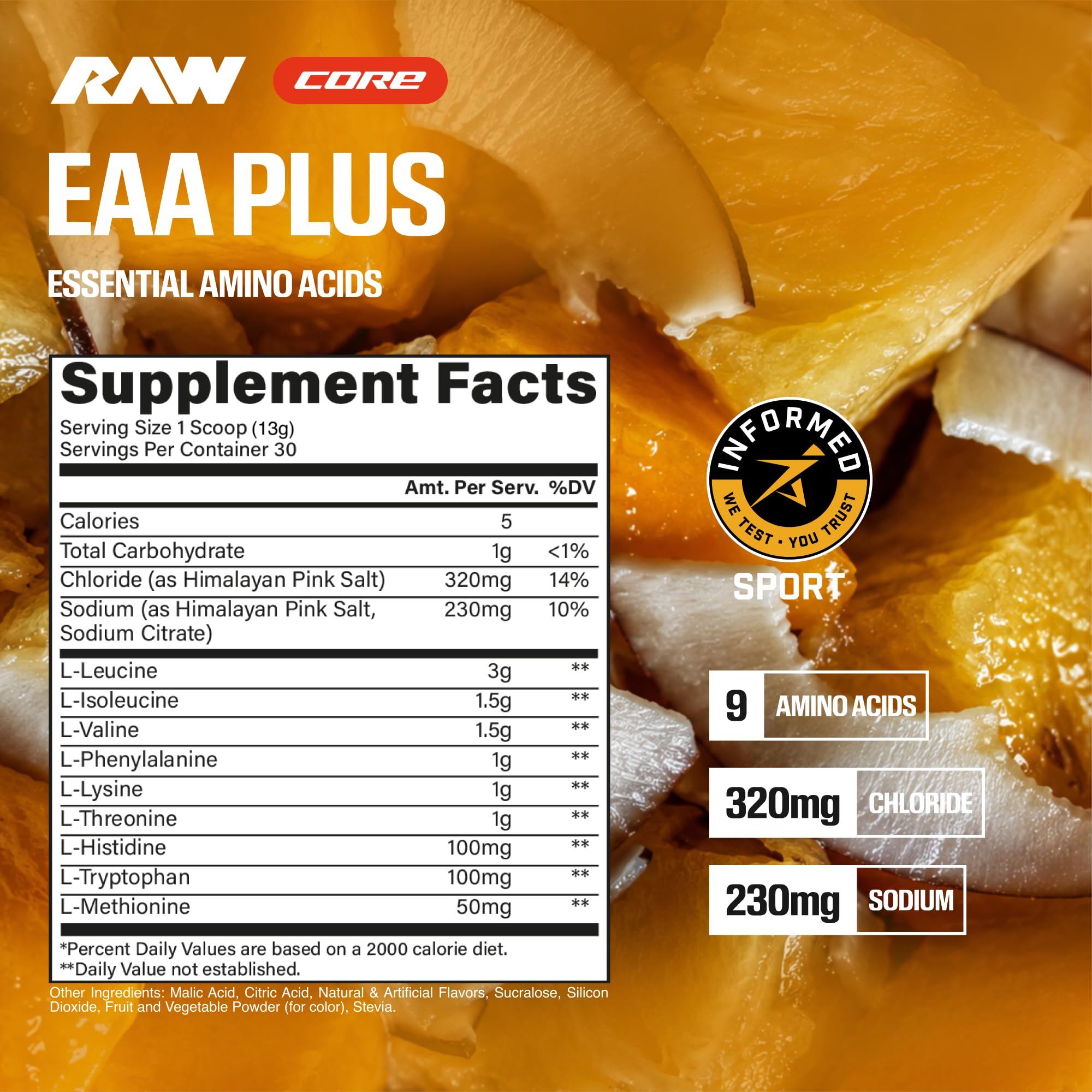 RAW textura del polvo EAA Plus mostrando pureza y fácil disolución para recuperación