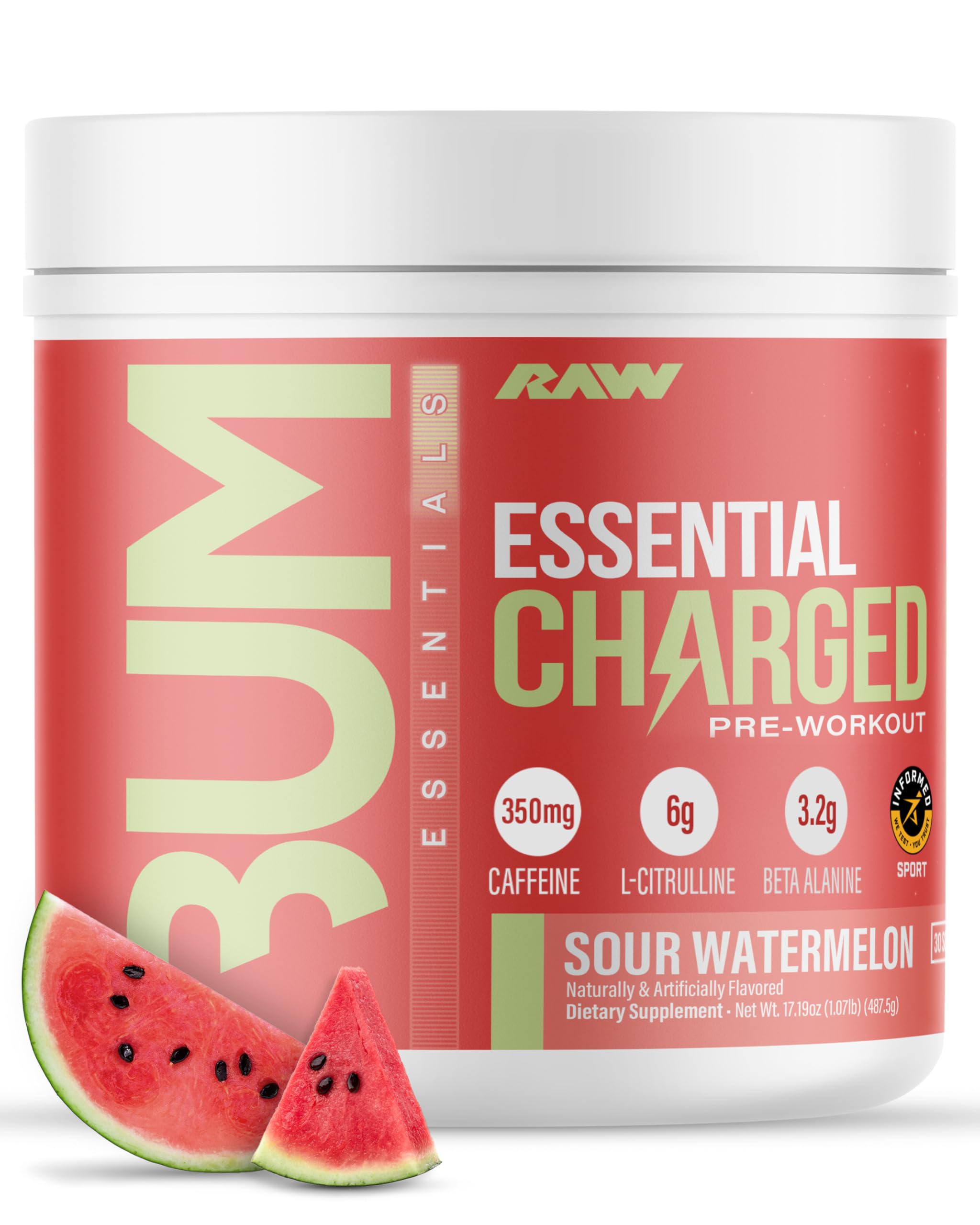 RAW envase frontal del pre workout mostrando diseño y sabor acidulado