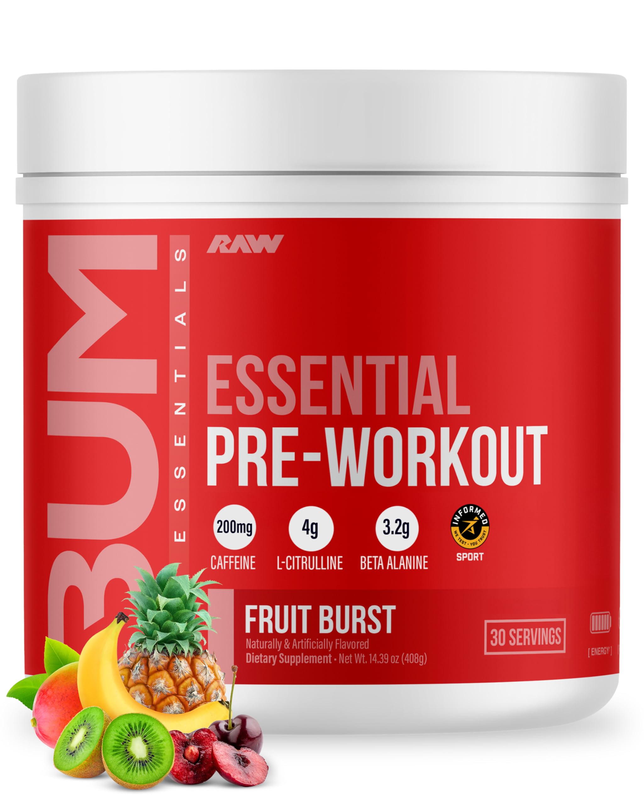 RAW envase frontal Fruit Burst mostrando presentación y beneficios