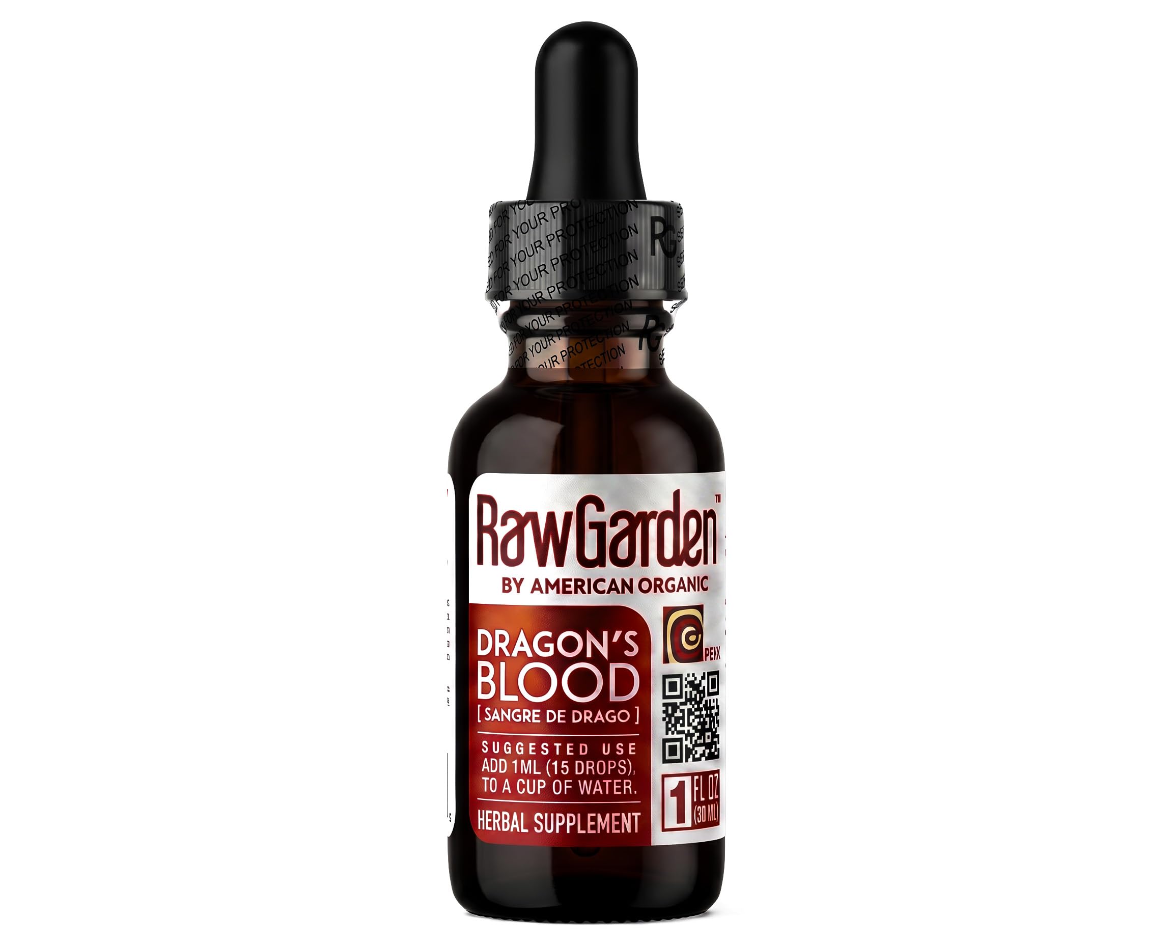 Raw Garden frasco frontal del concentrado Sangre de Drago mostrando etiqueta clara