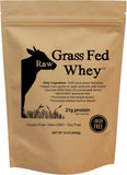 Raw Grass Fed Whey vista frontal del empaque que muestra pureza y tamaño