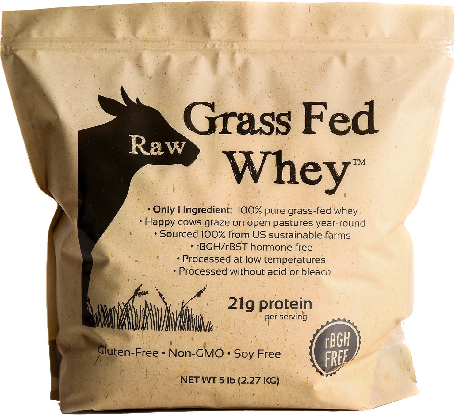 Raw Organic Whey frente del envase mostrando diseño y ventaja de pureza