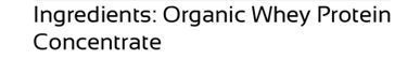 Raw Organic Whey etiqueta con certificaciones orgánicas y pruebas independientes