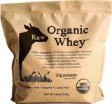 Raw Organic Whey frente del paquete mostrando la marca y pureza