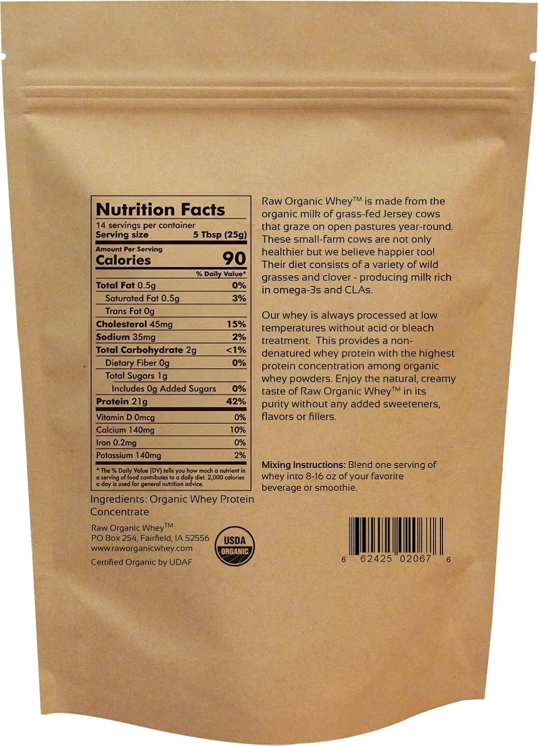 Raw Organic Whey mezcla cremosa en avena, añade proteína sin sabor